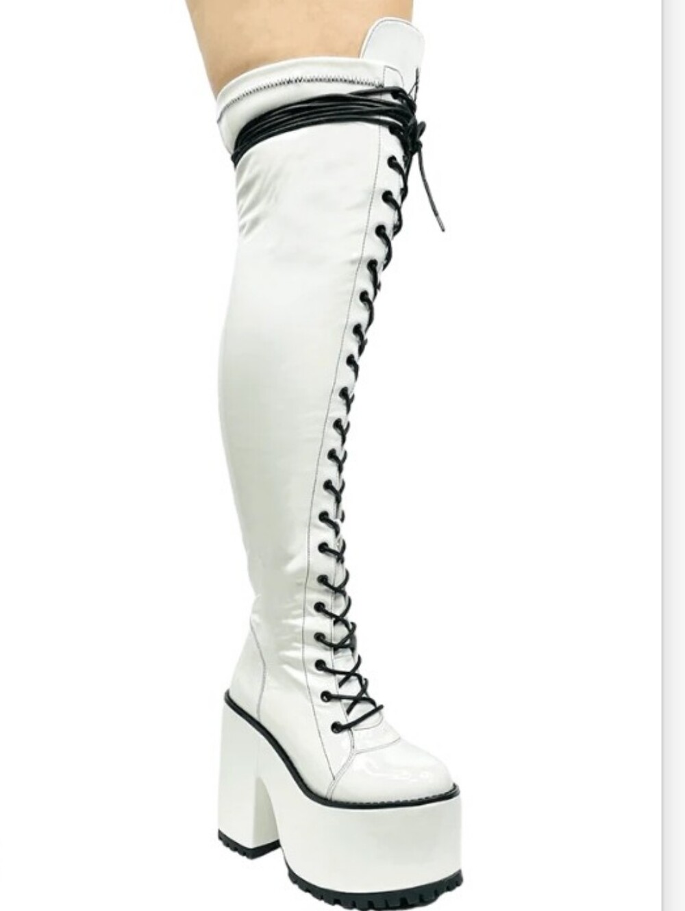 YRU | Smash Ultra White Tall Lace-Up Platform Boots